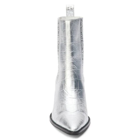 NEW MATISSE Made In Brazil Leather Collins Heel Pointy Toe Booties silver 663mn - Picture 6 of 9